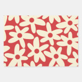 Retro Daisies Blumenmuster Rot und Creme Geschenkpapier Set (Vorderseite 3)