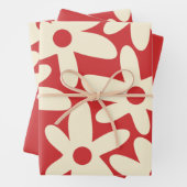 Retro Daisies Blumenmuster Rot und Creme Geschenkpapier Set (Beispiel)