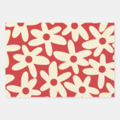 Retro Daisies Blumenmuster Rot und Creme Geschenkpapier Set (Vorderseite)