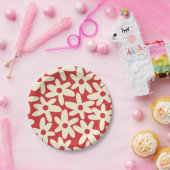 Retro Daisies Blumenmuster Rot und Creme Pappteller (Party)