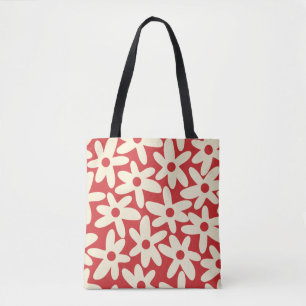 Retro Daisies Blumenmuster Rot und Creme Tasche