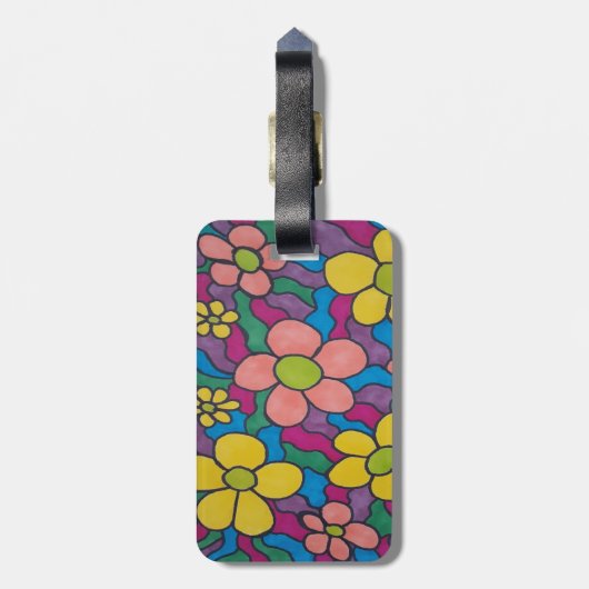 Retro Daisies farbenfrohe Printwerbung Gepäckanhänger (Rückseite vertikal)