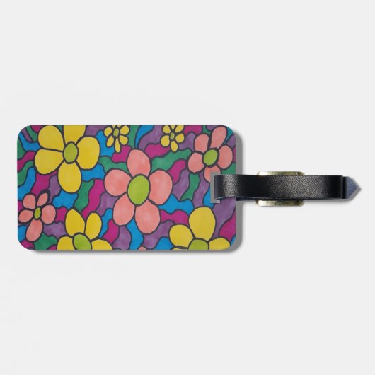Retro Daisies farbenfrohe Printwerbung Gepäckanhänger (Rückseite horizontal)