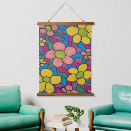 Retro Daisies farbenfrohe Printwerbung Wandteppich Mit Holzrahmen