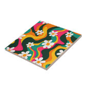 Retro Daisies farbenfroher 70er Hippie Pattern Fliese (Seite)
