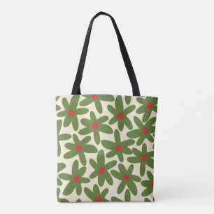 Retro Daisies floral Xmas Muster Red Green Cream Tasche