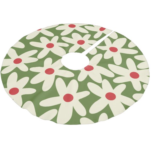 Retro Daisies florales Weihnachtsmuster Polyester Weihnachtsbaumdecke (Schrägansicht)