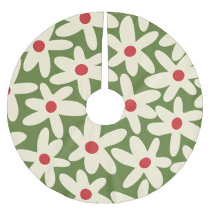 Retro Daisies florales Weihnachtsmuster Polyester Weihnachtsbaumdecke