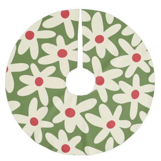 Retro Daisies florales Weihnachtsmuster Polyester Weihnachtsbaumdecke (Vorderseite)