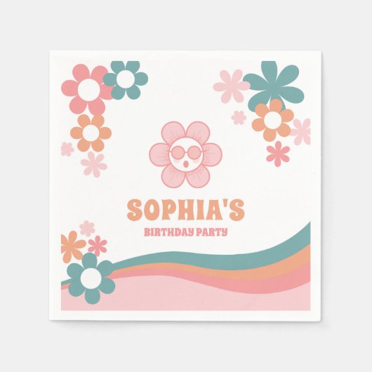 Retro Daisies Geburtstagsparty Serviette (Vorderseite)