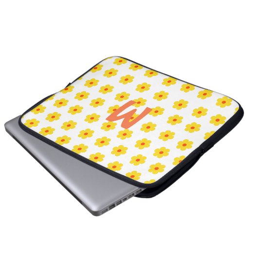 Retro Daisies Gelb, Orange und Weiß Laptopschutzhülle (Vorne Knopf)