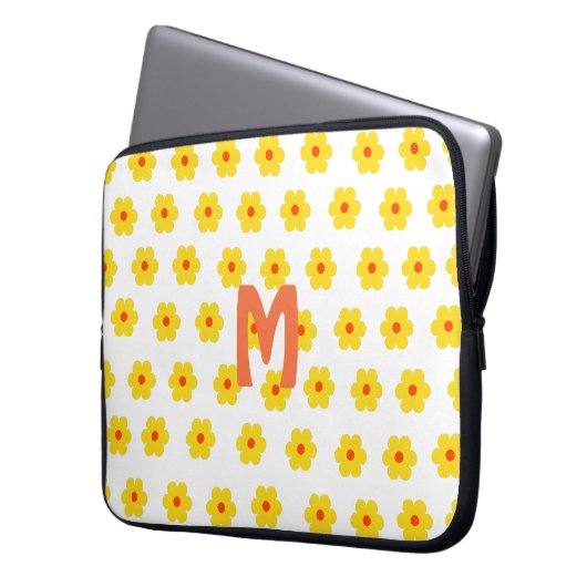 Retro Daisies Gelb, Orange und Weiß Laptopschutzhülle (Vorderseite Links)