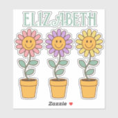 Retro Daisies in Pots Smile Personalisiert Aufkleber (Blatt)