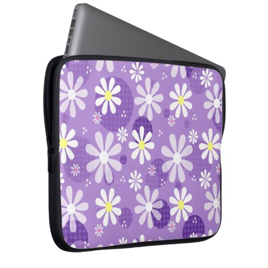 Retro Daisies Lila Gingham Circles Laptopschutzhülle (Vorne Rechts)