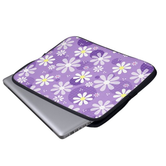 Retro Daisies Lila Gingham Circles Laptopschutzhülle (Vorne Knopf)