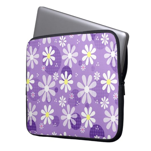 Retro Daisies Lila Gingham Circles Laptopschutzhülle (Vorderseite Links)
