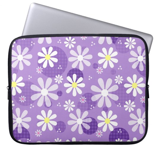 Retro Daisies Lila Gingham Circles Laptopschutzhülle (Vorderseite)
