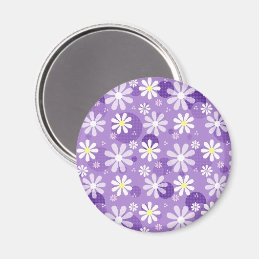 Retro Daisies Lila Gingham Circles Magnet (Vorderseite/Rückseite)
