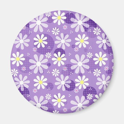 Retro Daisies Lila Gingham Circles Magnet (Vorne)