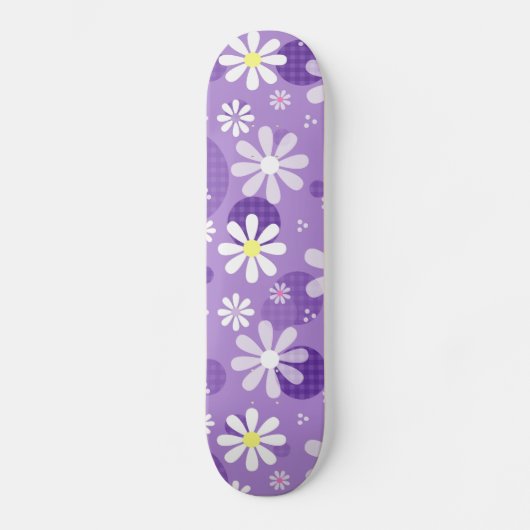 Retro Daisies Lila Gingham Circles Skateboard (Vorderseite)
