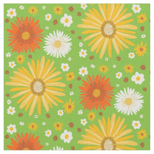Retro Daisies Muster Green Stoff (Nahaufnahme)