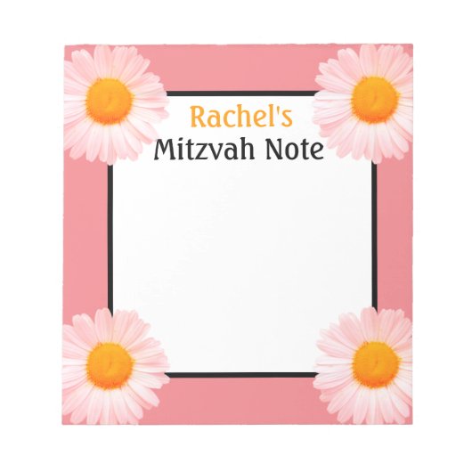 Retro Daisies Pink Girl's Mitzvah Notes Notepad Notizblock (Vorderseite)