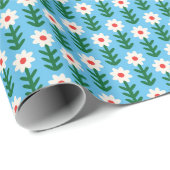 Retro Daisies Red, Green & Blue Geschenkpapier (Rolleneckpunkt)
