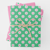 Retro Daisies rosa und grün Geschenkpapier Set (Beispiel)