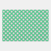Retro Daisies rosa und grün Geschenkpapier Set (Vorderseite)