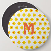 Retro Daisies Yellow Flowers Monogramm Button (Vorne & Hinten)