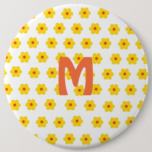 Retro Daisies Yellow Flowers Monogramm Button (Vorderseite)