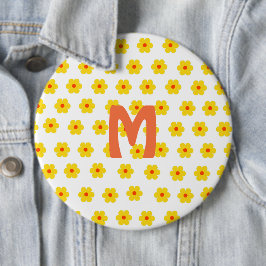 Retro Daisies Yellow Flowers Monogramm Button