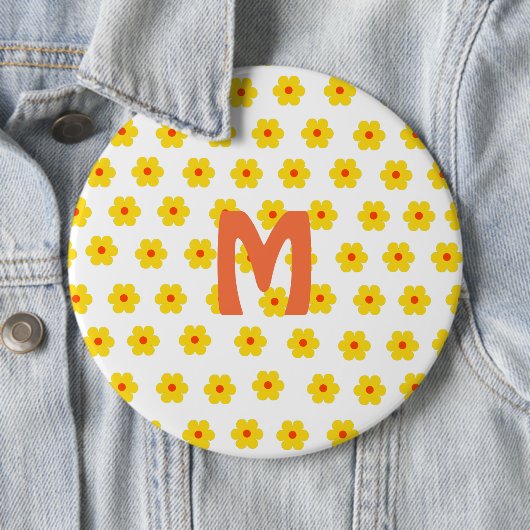 Retro Daisies Yellow Flowers Monogramm Button (Beispiel)