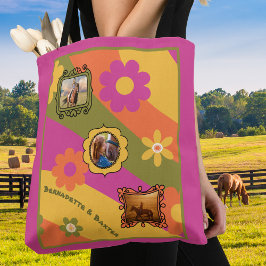 Retro Daisy 3 Foto Horse Pet Collage und Name Tasche