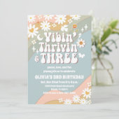 Retro Daisy 3. Geburtstagseinladung Einladung (Stehend Vorderseite)