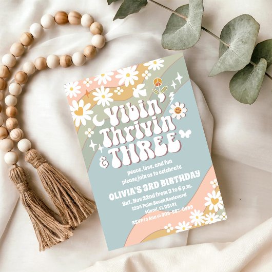 Retro Daisy 3. Geburtstagseinladung Einladung