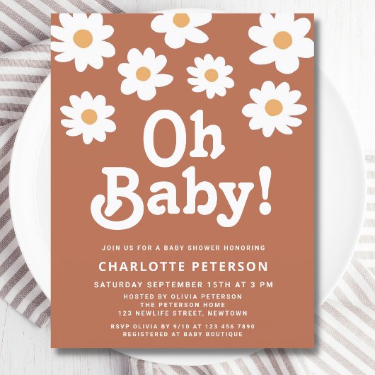 Retro Daisy Baby Dusche Einladung