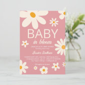 Retro daisy Baby in blühender Wüste rosa Babydusch Einladung (Stehend Vorderseite)