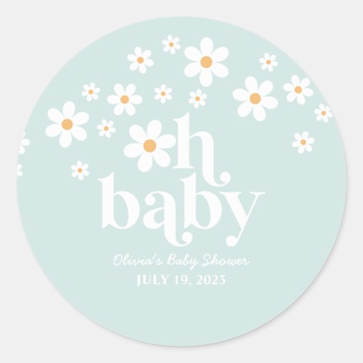 Retro Daisy Baby Shower Classic Round Sticker (Vorderseite)