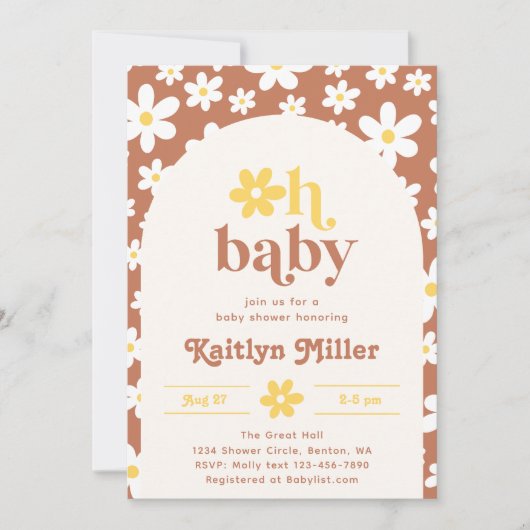 Retro Daisy Baby Shower Einladung | Retro Baby (Vorderseite)