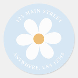 Retro daisy blassblaue boho Rückadressschild Runder Aufkleber