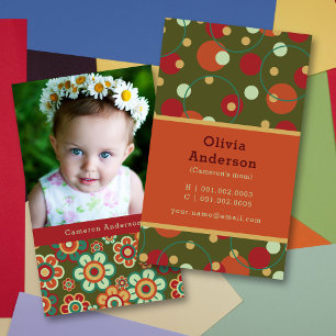 Retro Daisy Bloms and Dots Muster Foto Mommy Telefonnummerkarte