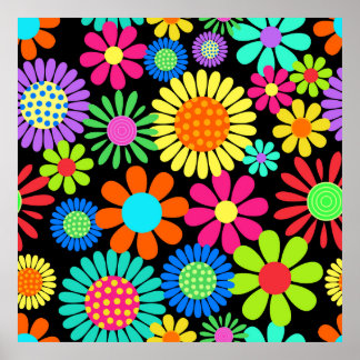Retro Daisy Blossom Blume Power Muster Poster