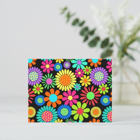 Retro Daisy Blossom Blume Power Muster Postkarte (Stehend Vorderseite)