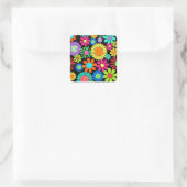 Retro Daisy Blossom Blume Power Muster Quadratischer Aufkleber (Tasche)