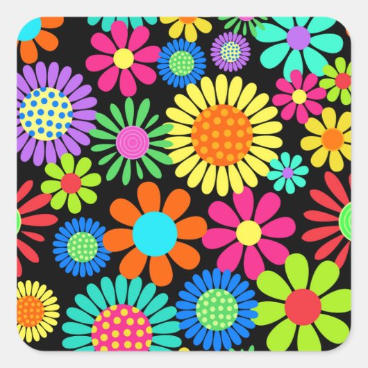 Retro Daisy Blossom Blume Power Muster Quadratischer Aufkleber (Vorderseite)