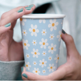 Retro Daisy Blue Paper Teller Pappbecher