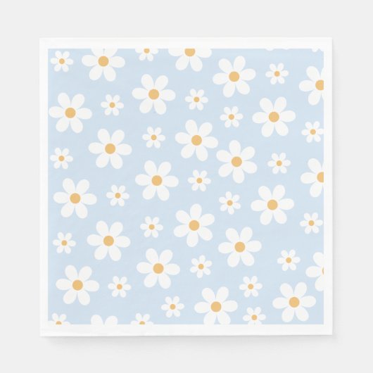 Retro Daisy Blue Paper Teller Serviette (Vorderseite)