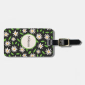 Retro Daisy-Blume auf Schwarz benutzerdefiniert Gepäckanhänger (Vorderseite horizontal)