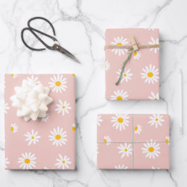 Retro Daisy Blume Blush Pink Baby Girl Geburtstag Geschenkpapier Set